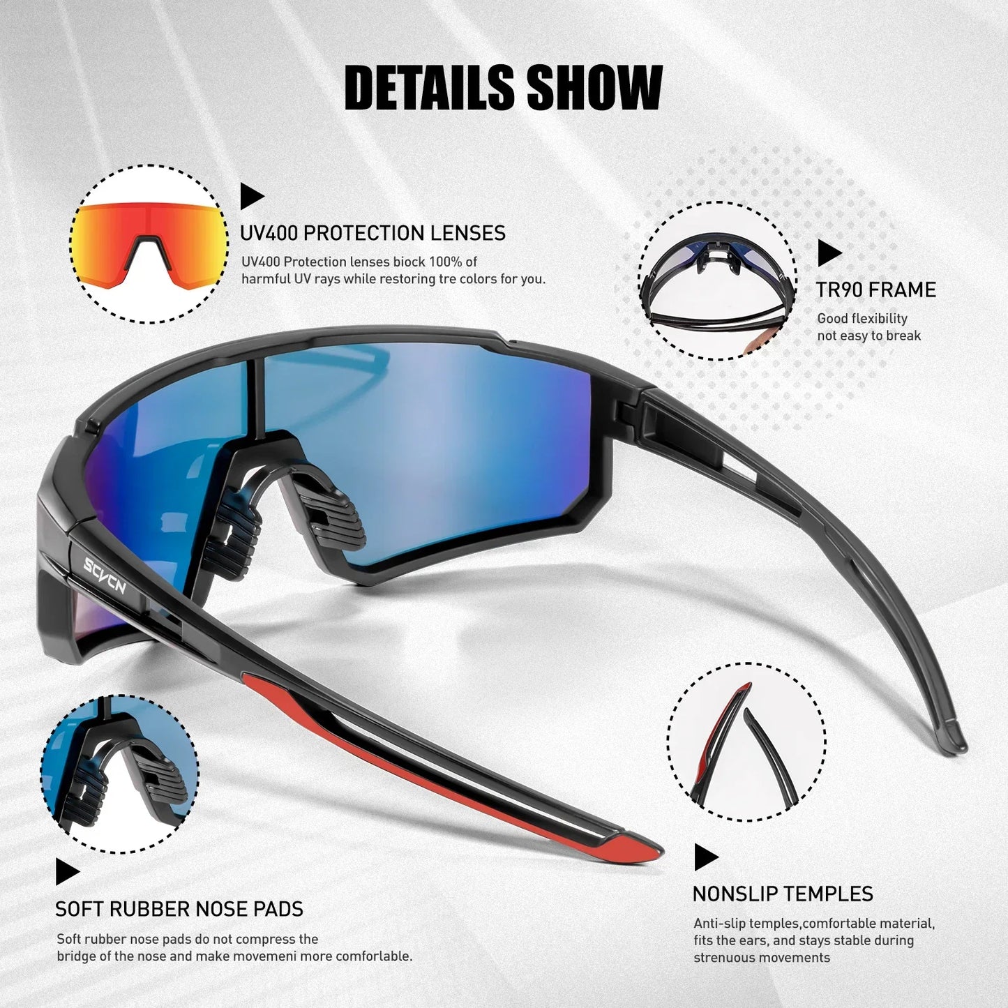 SCVCN UV400 Sports Cycling Sunglasses for Men & Women